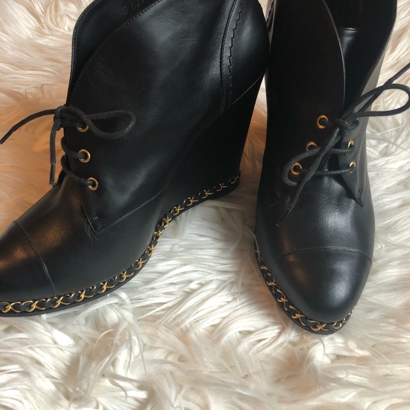 Chanel chained wedge booties